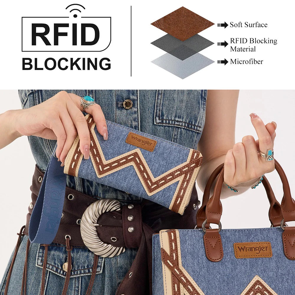 Wrangler Western Chevron Contrast Stitch RFID Wallet - Jean