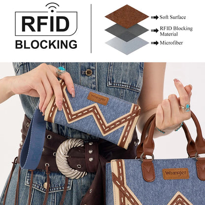 Wrangler Western Chevron Contrast Stitch RFID Wallet - Jean
