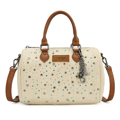 Wrangler Western Rhinestone Denim Boston Bag/Crossbody - Tan