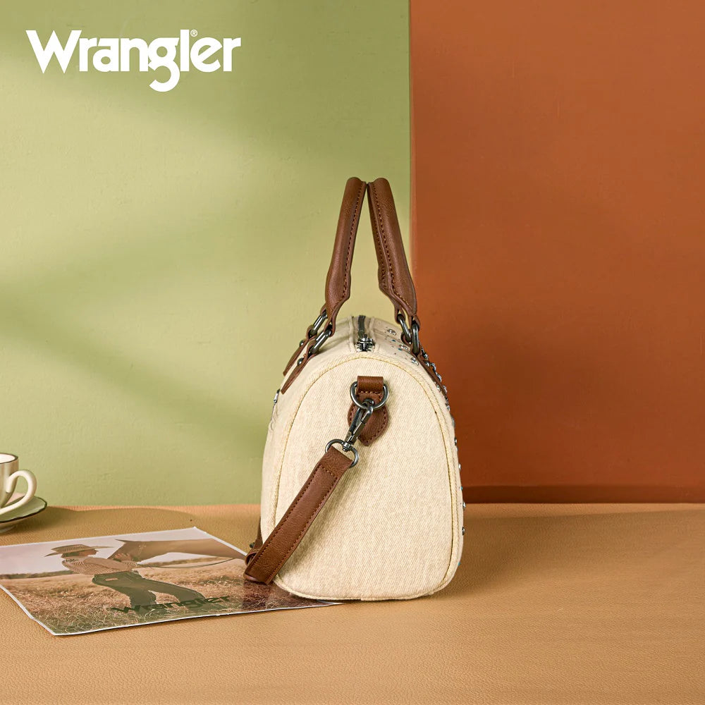 Wrangler Western Rhinestone Denim Boston Bag/Crossbody - Tan