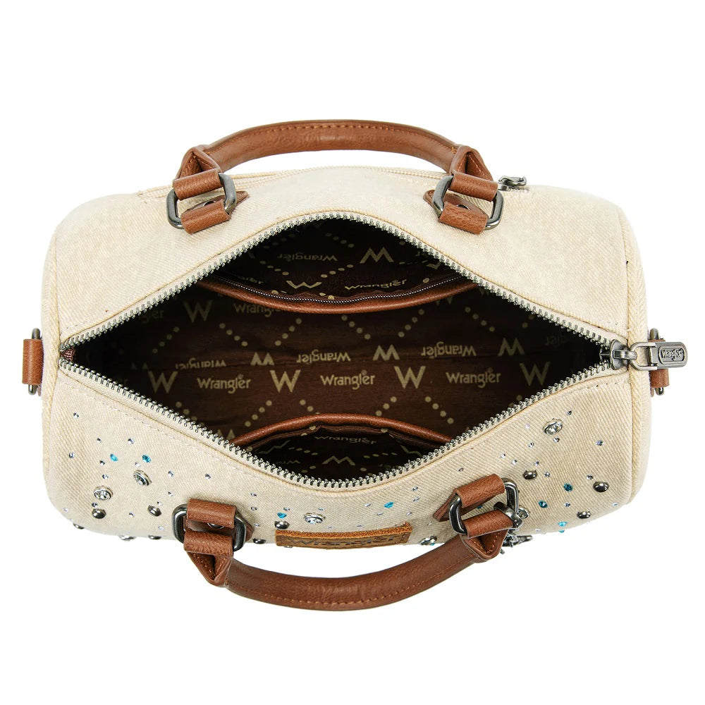 Wrangler Western Rhinestone Denim Boston Bag/Crossbody - Tan