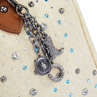 Wrangler Western Rhinestone Denim Boston Bag/Crossbody - Tan