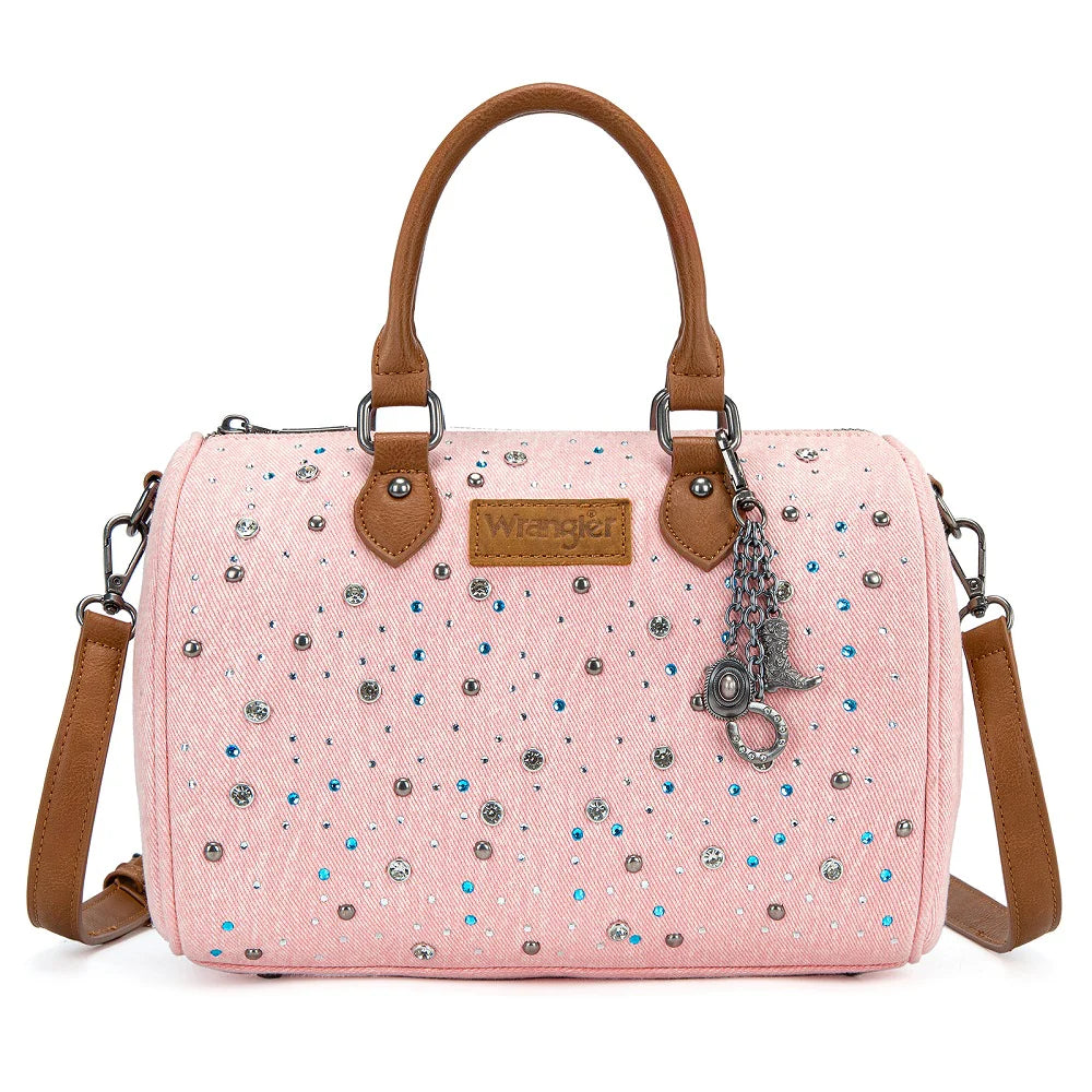 Wrangler Western Rhinestone Denim Boston Bag/Crossbody - Pink