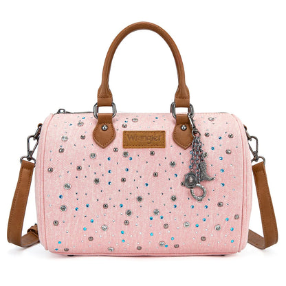 Wrangler Western Rhinestone Denim Boston Bag/Crossbody - Pink