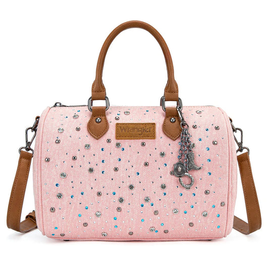 Wrangler Western Rhinestone Denim Boston Bag/Crossbody - Pink