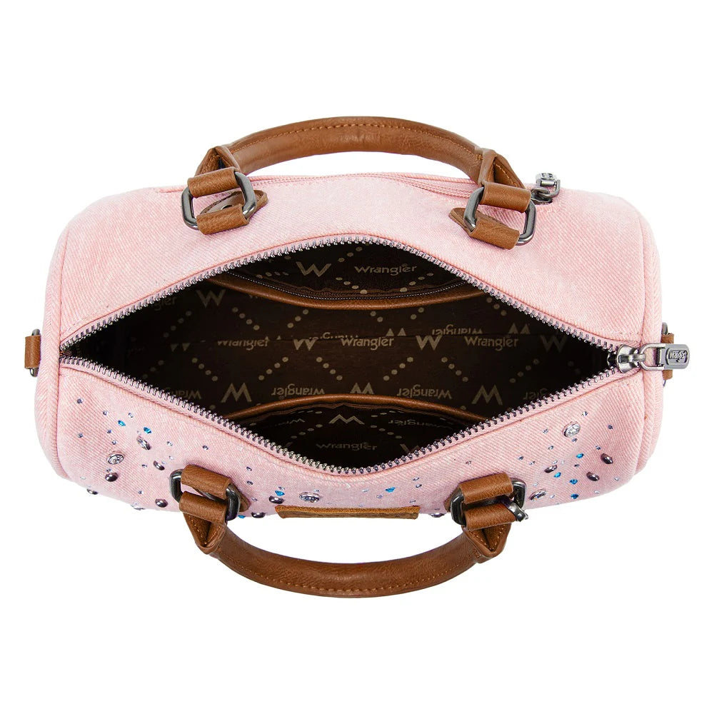 Wrangler Western Rhinestone Denim Boston Bag/Crossbody - Pink
