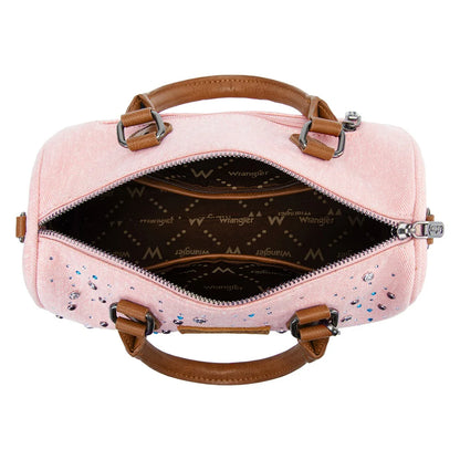 Wrangler Western Rhinestone Denim Boston Bag/Crossbody - Pink