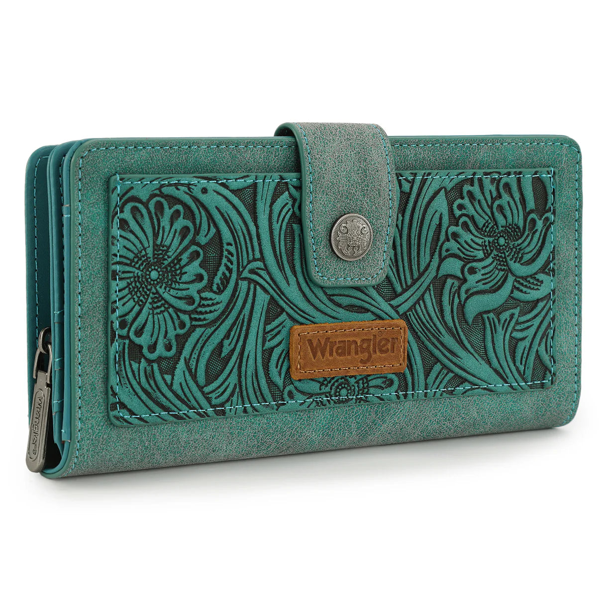 Wrangler Western Floral Tooled RFID Wallet - Turquoise