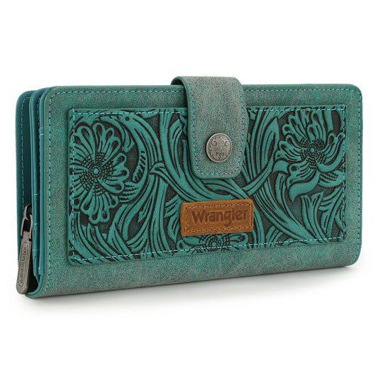 Wrangler Western Floral Tooled RFID Wallet - Turquoise