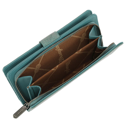 Wrangler Western Floral Tooled RFID Wallet - Turquoise
