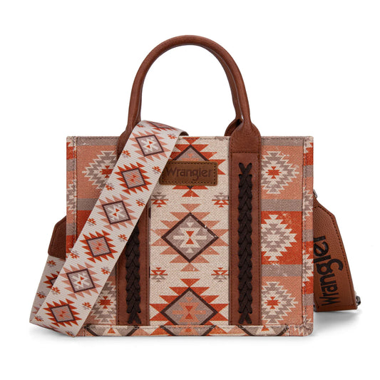 Wrangler Aztec Pattern Dual Sided Print Tote/Crossbody - Light Brown