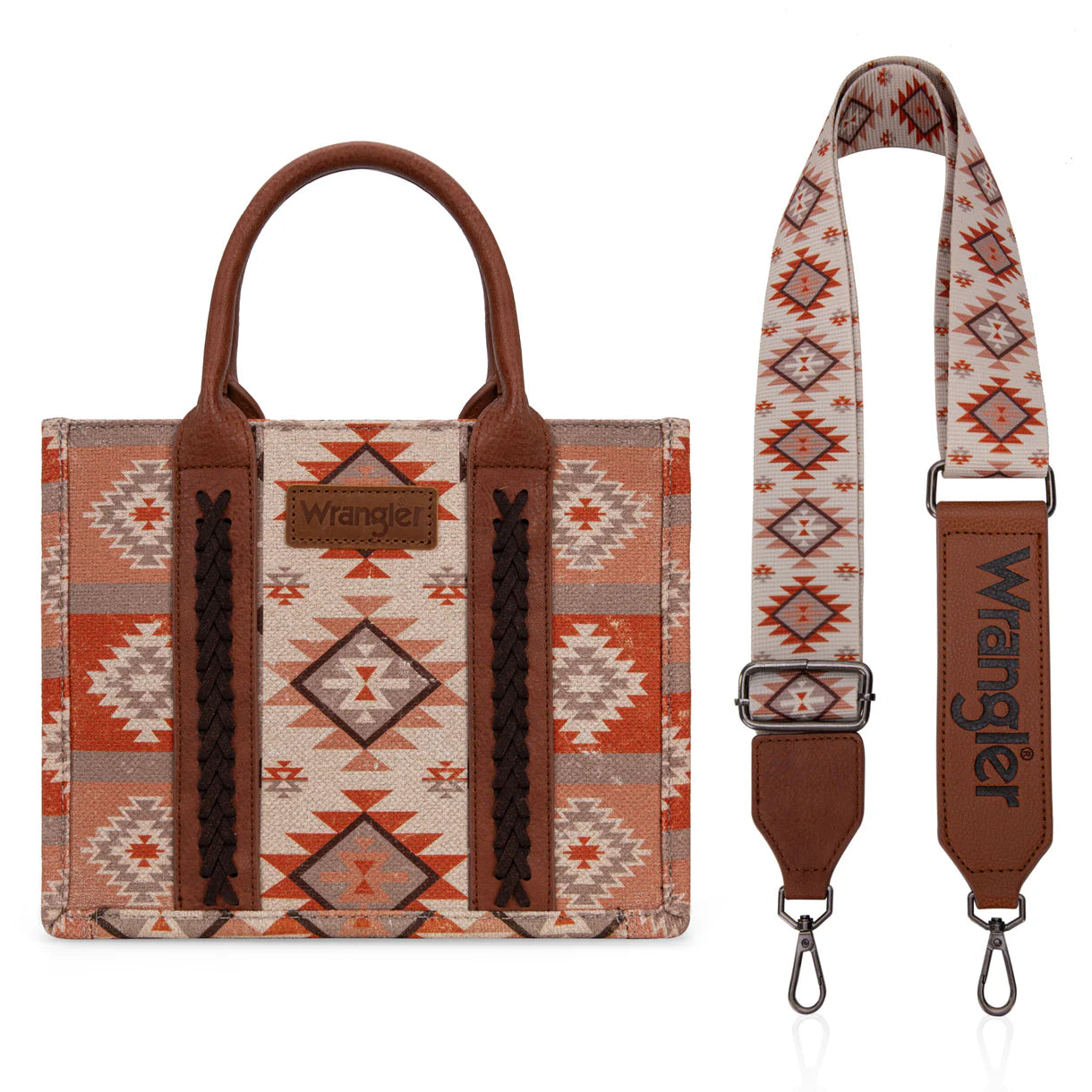 Wrangler Aztec Pattern Dual Sided Print Tote/Crossbody - Light Brown