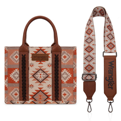 Wrangler Aztec Pattern Dual Sided Print Tote/Crossbody - Light Brown
