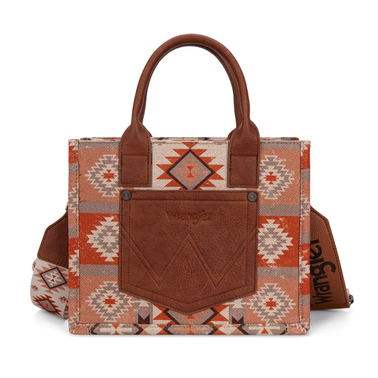 Wrangler Aztec Pattern Dual Sided Print Tote/Crossbody - Light Brown