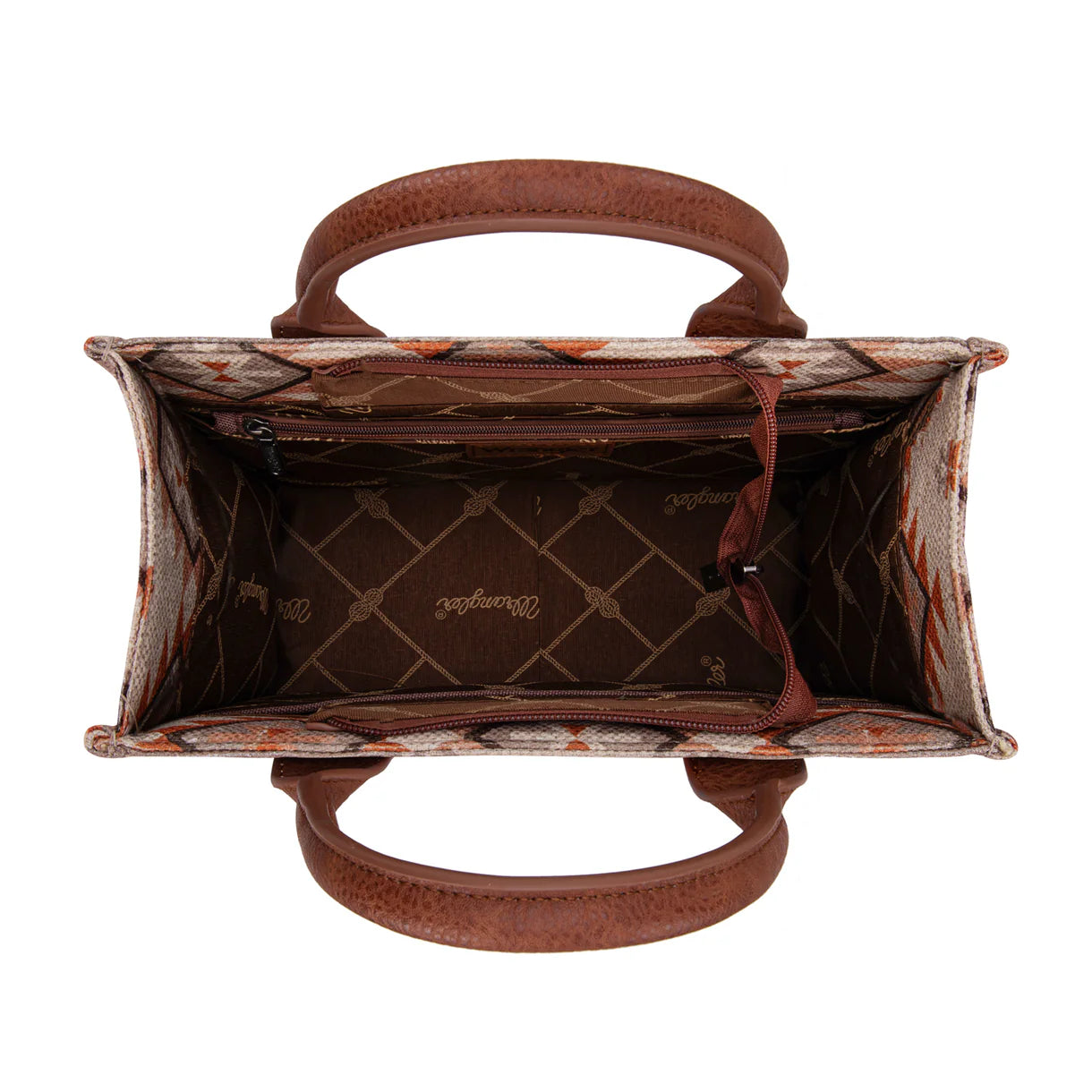 Wrangler Aztec Pattern Dual Sided Print Tote/Crossbody - Light Brown