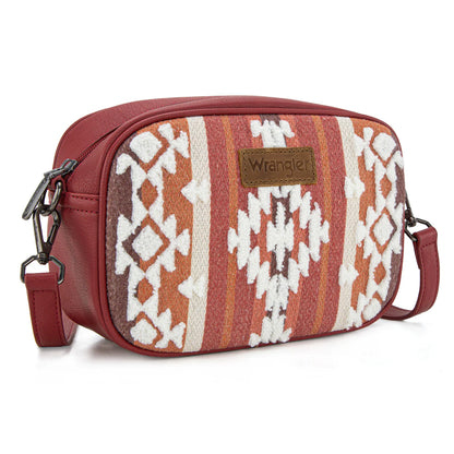 Wrangler Sherpa Aztec Canvas Crossbody - Burgundy