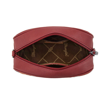 Wrangler Sherpa Aztec Canvas Crossbody - Burgundy