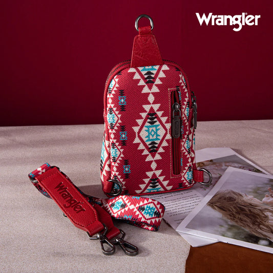 Wrangler Aztec Print Crossbody Sling Chest Bag - Burgundy