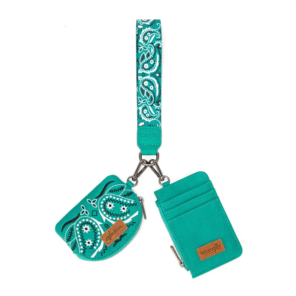 Wrangler Paisley RFID Blocking Card Coin Pouch Set - Jean Turquoise