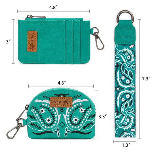 Wrangler Paisley RFID Blocking Card Coin Pouch Set - Jean Turquoise
