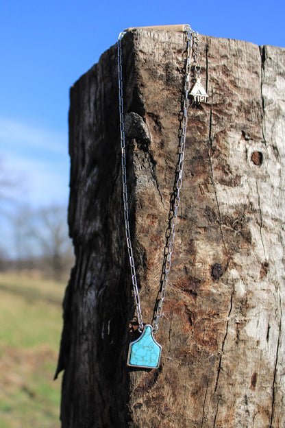 Western Turquoise Cattle Tag Necklace