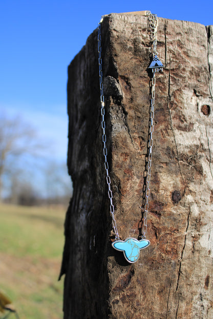 Western Turquoise Cow Head Necklace