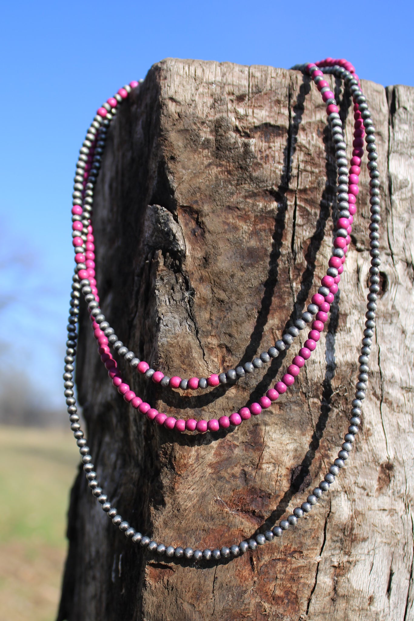 Silver Navajo Pearl with Purple Stone Beads Necklace