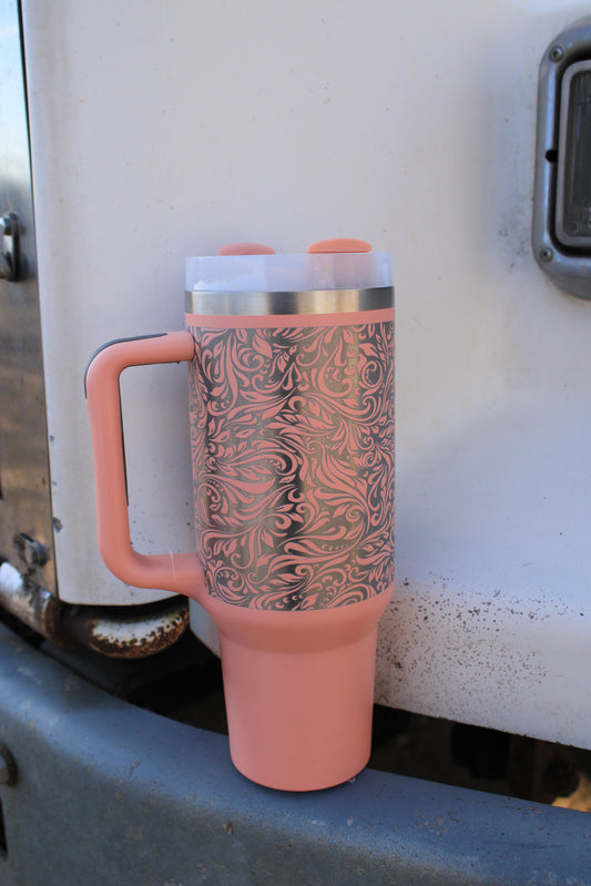 40oz Tumbler - Tooled Coral