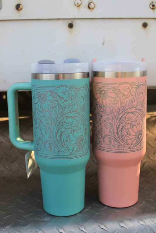 40oz Tumbler - Tooled Sunflower