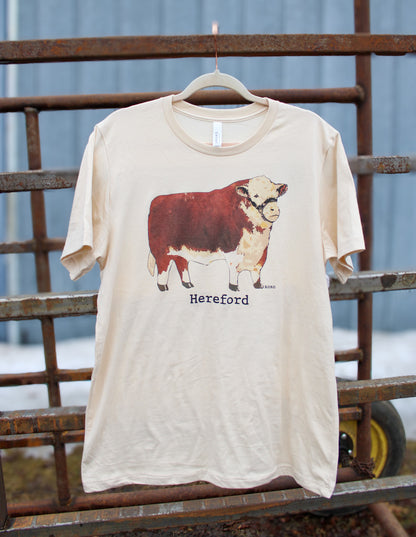 Beige t-shirt with a Hereford bull graphic