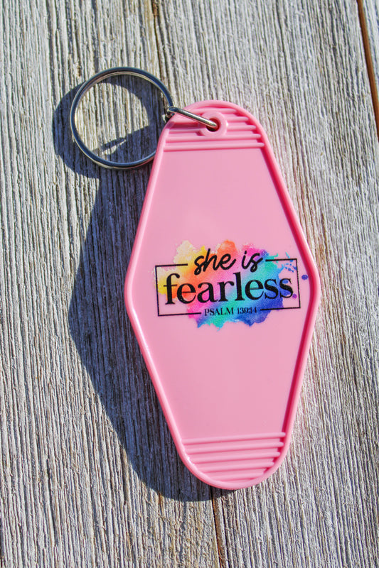 She is Fearless || Psalm 130:14 Hotel Room Keychain