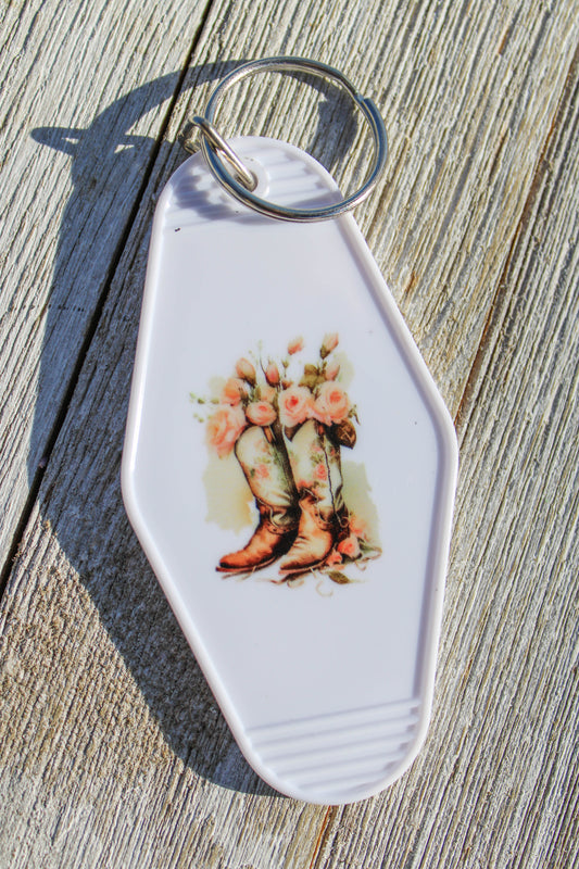 Floral Cowgirl Boots Hotel Room Keychain