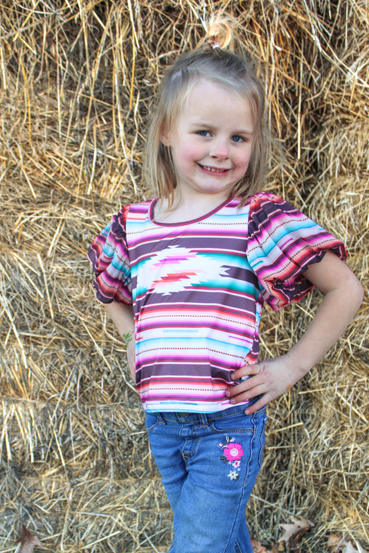 Kids Rising Sun Tee Shirt from Sterling Kreek - Striped with puffy sleeve