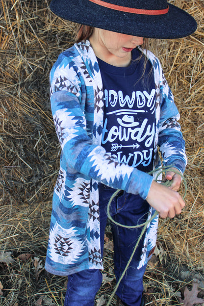 Kids Knit Cardigan - Blue Aztec