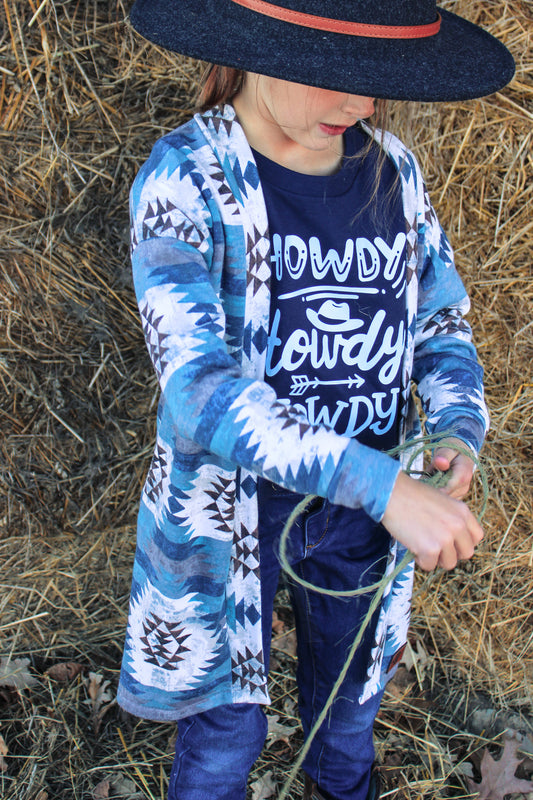 Kids Knit Cardigan - Blue Aztec