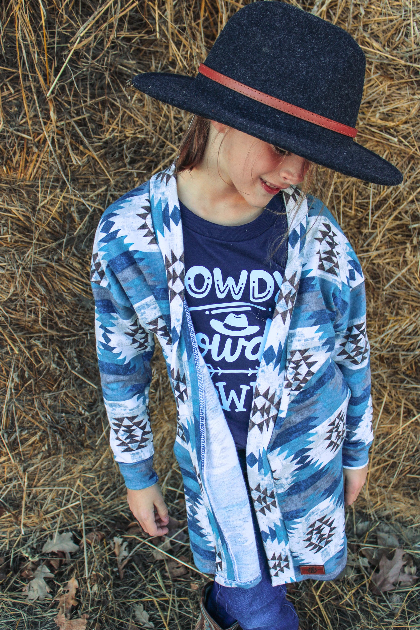 Kids Knit Cardigan - Blue Aztec