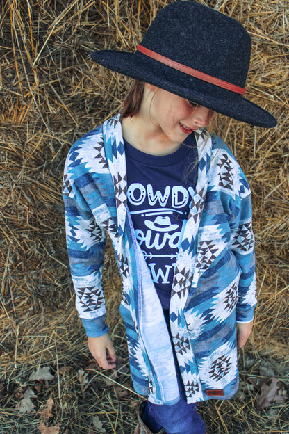 Kids Knit Cardigan - Blue Aztec