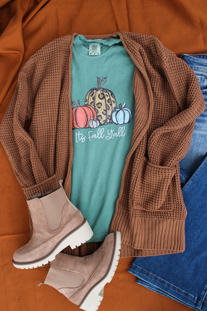 Waffle Knit Sweater Cardigan - Camel