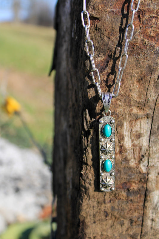 Silver and Turquoise Pendant Necklace