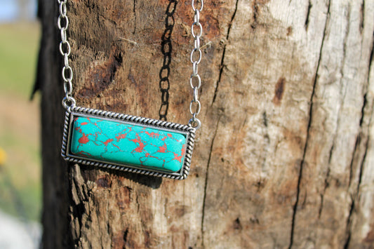Turquoise Bar Necklace - Green Turquoise