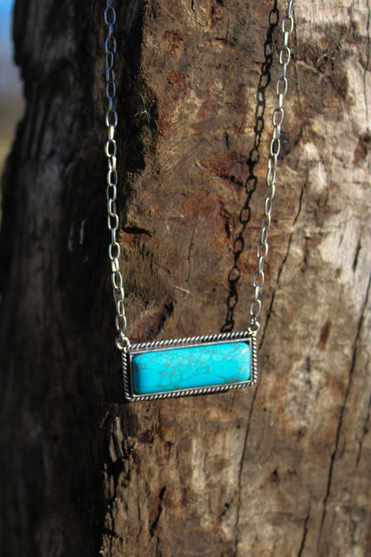 Turquoise Bar Necklace - Blue Turquoise