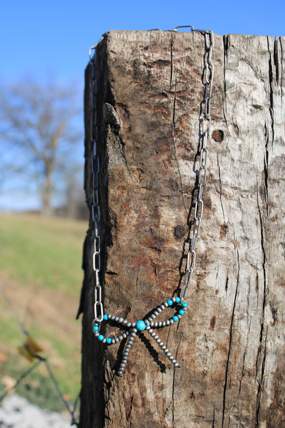 Navajo Bead and Turquoise Bow Necklace