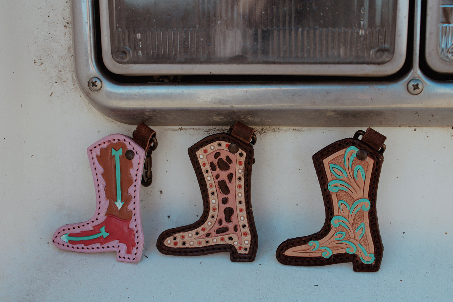 Painted Leather Boot/Cowhide Keychains