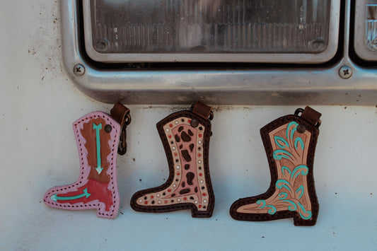 Painted Leather Boot/Cowhide Keychains