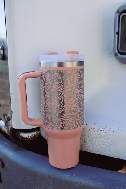 40oz Tumbler - Tooled Sunflower
