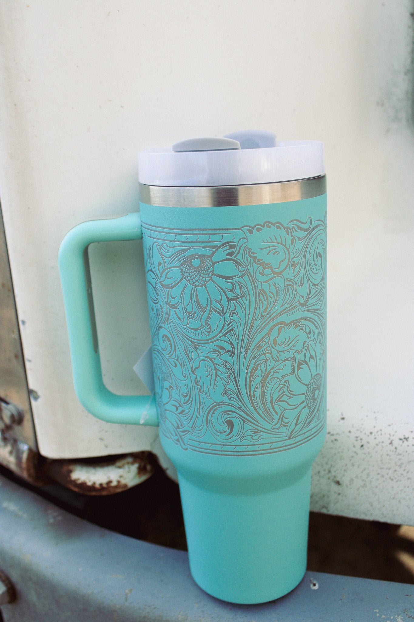 40oz Tumbler - Tooled Sunflower
