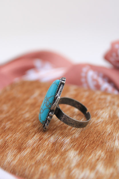 Turquoise Teardrop Adjustable Ring - Copper