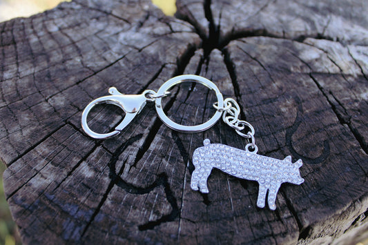 Rhinestone Pig Keychain