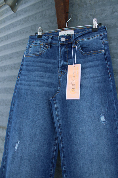 Risen High Rise Wide Leg Cuffed Jeans