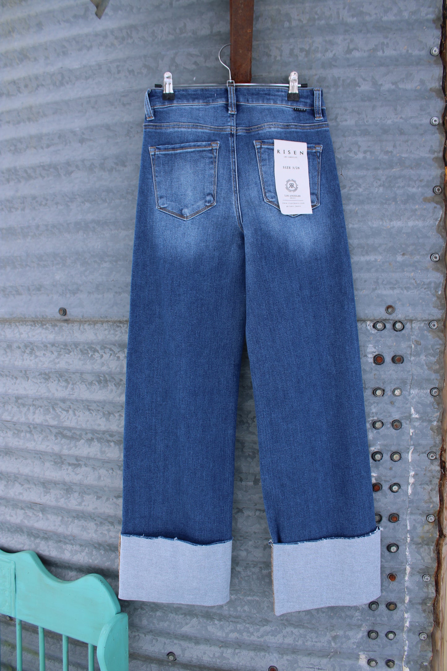 Risen High Rise Wide Leg Cuffed Jeans
